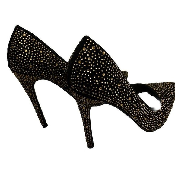 Shoedazzle Women's 6.5 Black with Gold Rhinestone Rochella Pumps Holiday - Picture 3 of 10